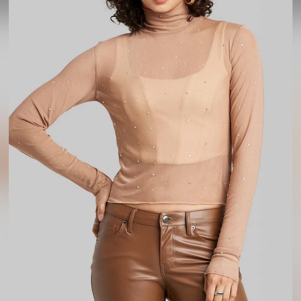 4 FOR $100 - Wild Fable Tan Sheer Fitted Long Sleeve